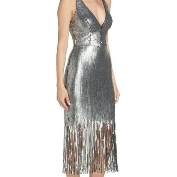 Brand new with tag ! Dress the population silver fringe dress - Picture 8 of 8